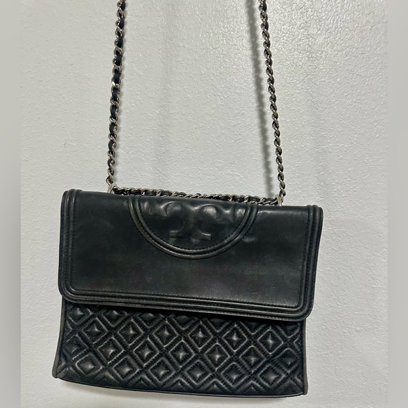 Tory Burch Fleming Leather Convertible Shoulder Bag - Black/silver - Picture 10 of 12